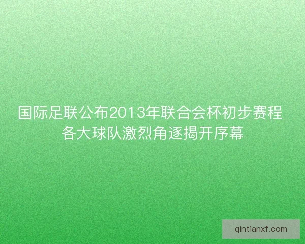 国际足联公布2013年联合会杯初步赛程 各大球队激烈角逐揭开序幕